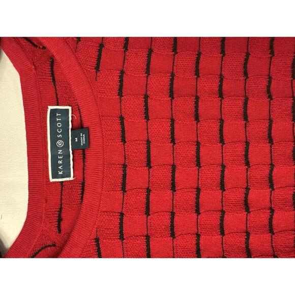 Karen Scott Red and Black Patterned Women's Sweater Sz Medium - Picture 2 of 6